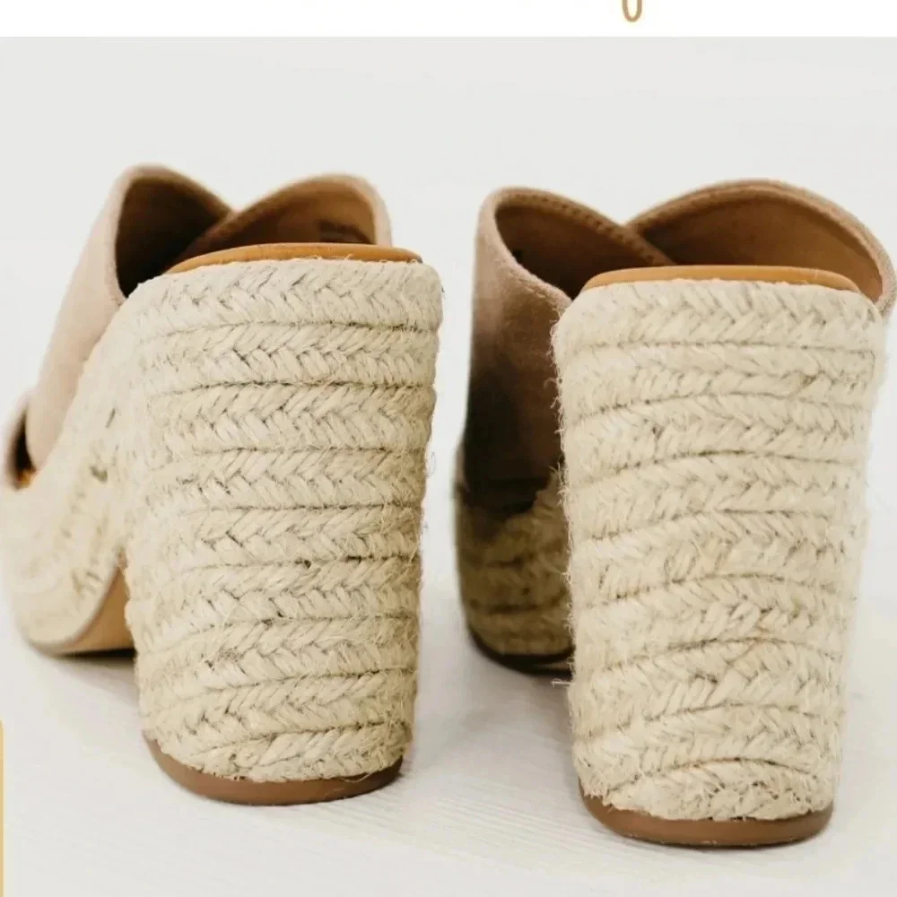 Beast Espadrille Platform Crisscross Strap Slip On Wedge Heel Jute Suede New